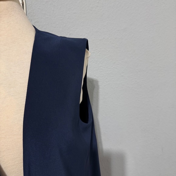 White House Black Market Women Navy Blue Sleeveless Open Tuxedo Lined Vest Sz 12 - Picture 3 of 14